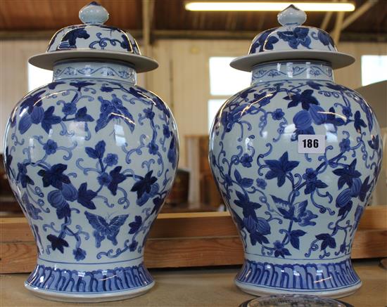 Pair of Chinese style blue and white baluster vases